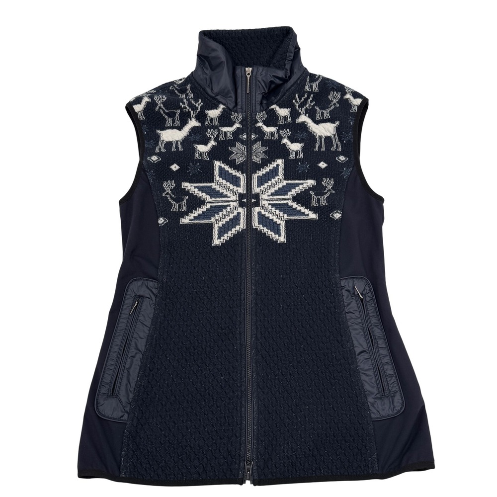 Allsport Vest Womens 12 Navy Blue Fair Isle Deer Snowflake Knit Quilted Bulgaria